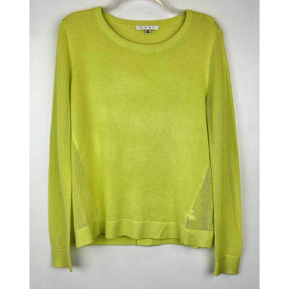 Cabi Sweater Womens M Lightweight Fly Away Mesh Chartruesse Green Casual